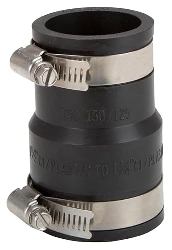 Rocky Mountain Goods 1-1/2” x 1-1/4” Flexible Pipe Coupling – Fits Sink Drains, Tailpieces, and Traps – No-Hub Rubber Coupler with Stainless Steel Clamps – Connects PVC, ABS, Cast Iron, Steel Pipes