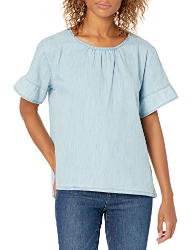 Amazon Brand - Goodthreads Women's Denim Relaxed Fit Sleeve Woven Shirt, Light Wash, Medium