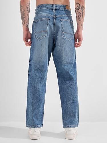 Image of Highlander Men Men's Premium Loose Straight Fit Mid-Rise Cotton Lycra Jeans - Button Closure, Machine Washable, Comfortable All-Day Wear for Casual & Semi-Formal Occasions