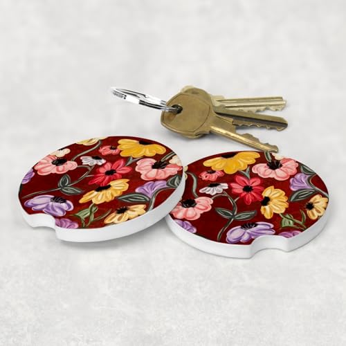Portavasos cerámicos de auto con diseño piano floral, 2 piezas miniatura 4