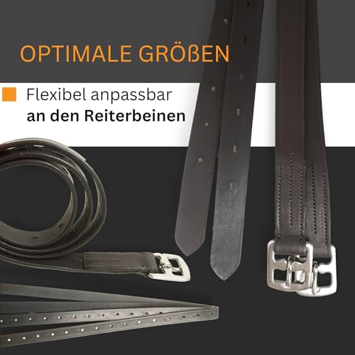 Pferdelinis Steigbügelriemen aus Leder in schwarz, passend für englische Sättel Steigbügelriemen Länge 130cm - 160cm (160 cm, Schwarz)