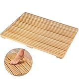 Atsuwell Bamboo Bath Mat for Bathroom Floor, Non-Slip Bamboo Shower Mat with Wave Texture and Wide Base Pads, Natural Bathroom Floor Mat for Indoor & Outdoor Use, Fits Standard Showers, 19.7' x 14.2'