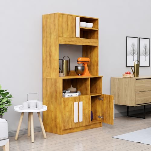 Image of Bniture Multipurpose Kitchen Cabinet | Engineered Wood Crockery Cabinet Modern with 4 Doors and Open Shelves | Crockery Unit for Dining Area | Kitchen Crockery Cabinet for Home | Giant Wood