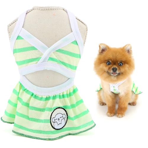 SMALLLEE_LUCKY_STORE 犬 服 春 夏 犬用ビキニ 水着 水泳着 縞模様 入浴ドレス 伸縮性 ビーチの服 ドッグ 猫服 ペット用 夏用 ワンピース 超小型犬 小型犬 可愛い 水泳用 子犬 子猫 ペット服,グリーン,S