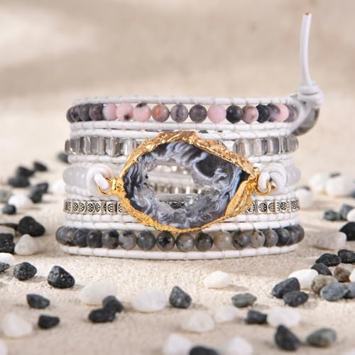 Image of YGLINE Boho Handmade Wrap Leather Tube Crystal Stone Bracelet for Women