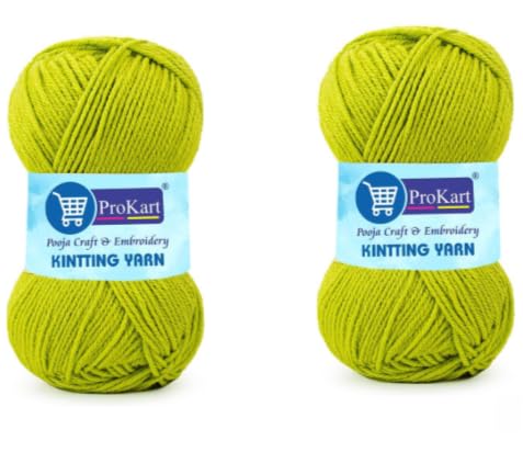 Image of ProKart Premium Woolen 4 ply Hand Knitting Wool Yarn | Fine Weight Knitted and Crocheted Soft Yarn for Sweater, Scarf, Hat, Baby Clothes, Baby Sports, Purse, Gift Bags & DIY Craft Accessories Projects (1 Ball /100 Gram Each) (Gold Green, 100gms x 2 Pack)