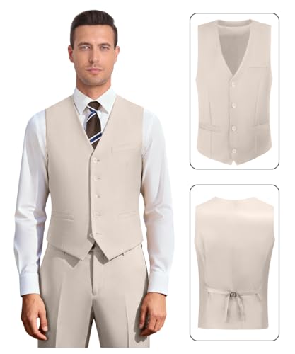 Image of Men's 3 Piece Slim Fit Suit Set, Two Button Blazer Solid Jacket Vest Pants Wedding Business Suit