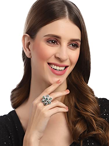 Image of Karatcart Platinum Plated Elegant Austrian Crystal Adjustable Leaf Ring for Women and Girls