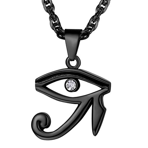 PROSTEEL Vintage Egyptian Necklace Black Stainless Steel Rhinestone Eye Necklace Women Men Amulet Protection Jewelry