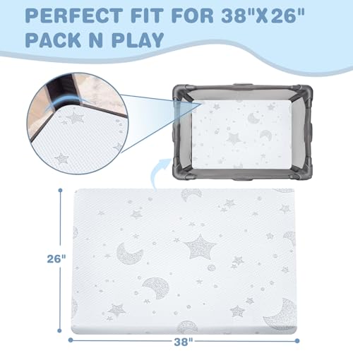 Image of Pack and Play Mattress, 38x26 Memory Foam Pack N Play Mattresses Pad with Breathable Removable Cover, High Resilience Dual-Sided Soft & Firm Support Baby Mattress for Pack N Play