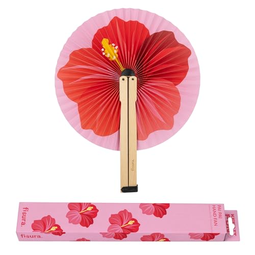 Fisura – Abanico Plegable con Estampado de Flor. Abanico Plegable Original de Papel. PAI PAI Rosa. Detalle de Boda para Invitados. Regalo Fiesta o Ceremonias.