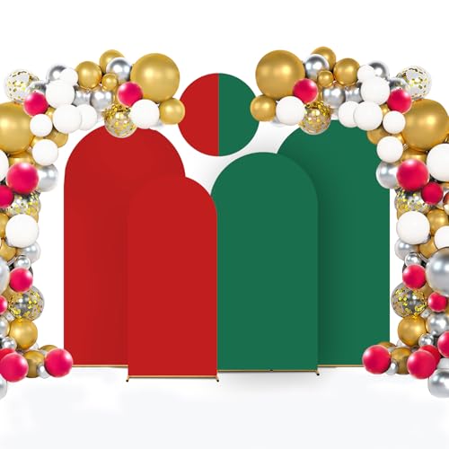 Arch Backdrop Cover Set of 2, Double Color Wedding Arch Cover (6+7.2FT) Spandex Fitted Arch Cover for Wedding Birthday Party Decoration Baby Shower New Year Christmas Graduation(Red+Green)