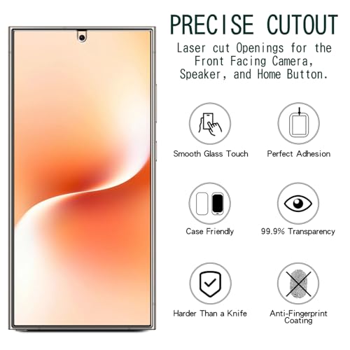 Image of KAREEN 2+2 Pack Screen Protector for Samsung Galaxy S25 Ultra Tempered Glass Film with Camera Lens Protector, Fingerprint Unlock Support, Anti Scratch, Bubble Free, Case Friendly