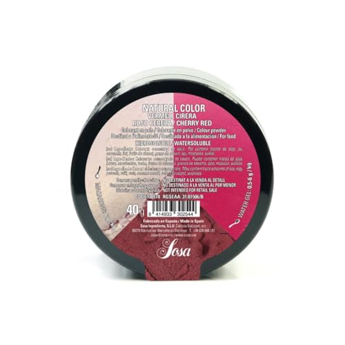 SOSA Colorante rojo cereza natural en polvo - Hidrosoluble- Uso alimentario - Tarro 40grs