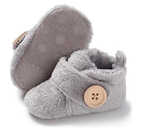 COSANKIM Unisex Newborn Baby Booties Non-Slip Sole Soft Fleece Toddler Boy Girl Slipper Winter Warm First Walker Crib Shoes (12-18 Months Toddler, E-Grey)