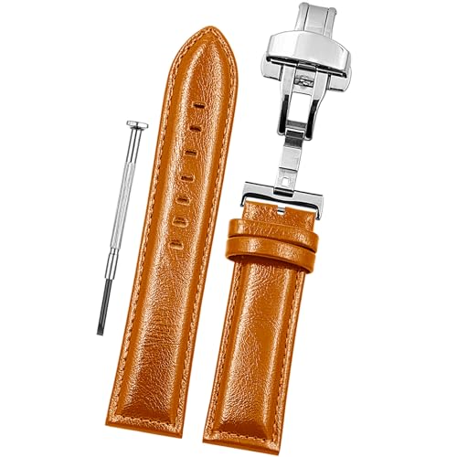 Image of DBLACK ''BUZZ'' Premium Leather Watch Strap with Butterfly Lock, Minimalist Glossy Finish Watch Belt / / For 20mm, 22mm, or 24mm Watch Band (Choose Your Size & Color)