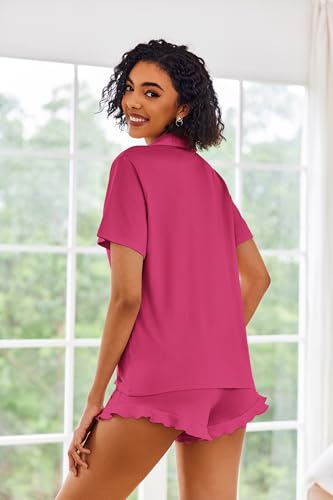 Image of Ekouaer Pajamas Set for Women Short Sleeve Sleepwear Button Down Pjs Lounge Sets Soft Nightwear