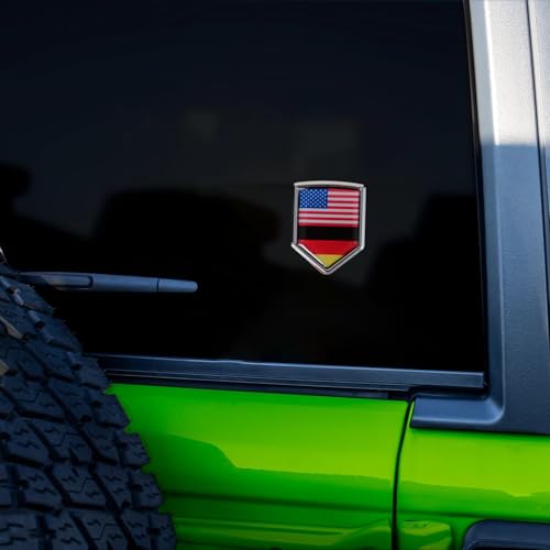 2-Pack USA and Germany Flag Car Chrome 3D Emblem Decal Stickers, Aluminum Alloy Shield Shape, for Cars, Trucks, SUVs – Easy Peel and Stick, Durable, Ideal for USA-Germany Relations