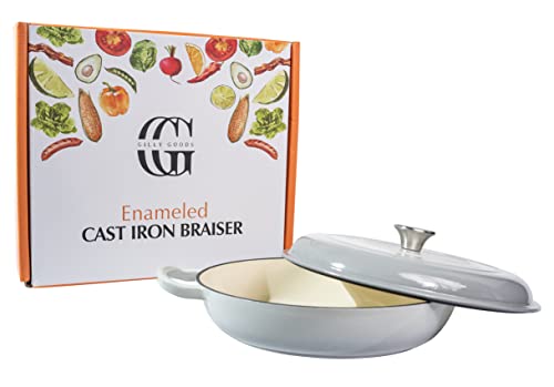 Enameled Cast Iron Braiser, Beautiful 3.6 Qt Cast Iron Enamel Cookware For The Home Chef, Durable Enameled Dutch Oven For Stovetop, Oven, Grill, Enameled Cast Iron Shallow Casserole For One Pot Meals #TOP2