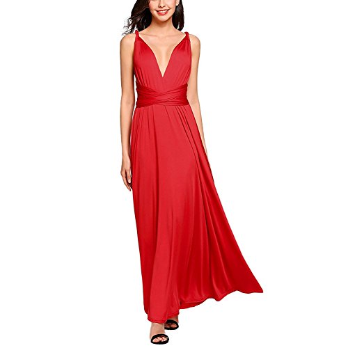 Vestido de Fiesta de Mujer Sin Mangas de Boho Maxi Largo Vestidos de Cóctel Piso-Longitud Multi-Way Dresses (M, Rojo)