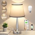 Kakanuo Touch Table Lamp for Bedroom, Small Bedside Lamp with USB C Charging Port, 3 Way Dimmable Touch Control Nightstand Lamp for Living Room and Office, Gray Shade and Silver Base