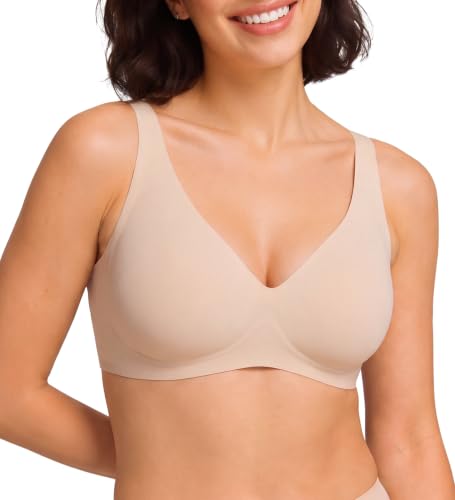 Ausppli Womens Wireless Jelly Bras Seamless Deep V Comfortable Bra Nude - image 1