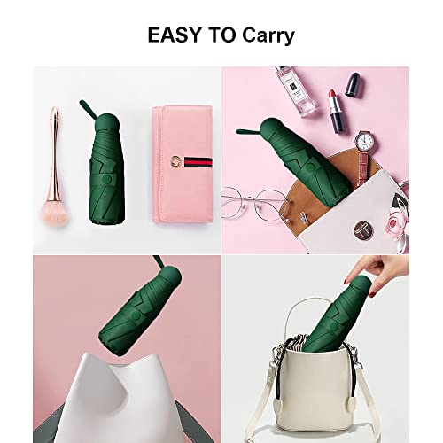 Time Lover Mini Windproof Folding Travel Umbrella, Sun & Rain Umbrellas, Compact Portable For Women Men (Dark Green) #TOP7