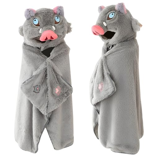 Anime Wearable Blanket Cloak Hoodie Cosplay Costume Hooded Cloaks Cape Soft Shawl Wrap Nap 58.2 x 41.3 in (GreyHUI-A One Size)