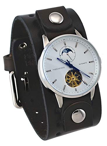 Men's Open Heart Tourbillon Moon Phase Wide Leather Band Automatic Watch - Nemesis BNBB512W