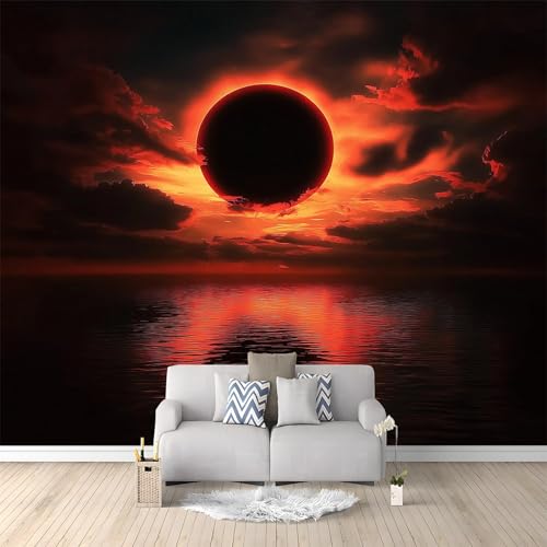 Papier peint mural non tissé noir orange décoration salon moderne - 2
