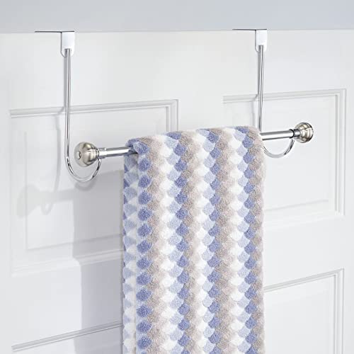 Mdesign Metal Bathroom Over Shower Door Towel Rack Holder - Storage Organizer Bar For Hanging Washcloths, Bath, Hand, Face & Fingertip Towels - Brushed With Chrome Finials #TOP2