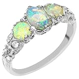 925 Sterling Silver Real Genuine Opal Womens Promise Ring - Size 9