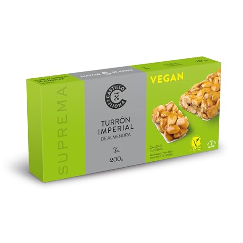 Castillo de Jijona - Turrón Imperial de Almendra Vegano 200gr - Turrón Vegano - Almendra Selecta - Etiqueta V-Label - Sin Gluten - Calidad Suprema - Receta Artesanal - Fabricado en España (Jijona)