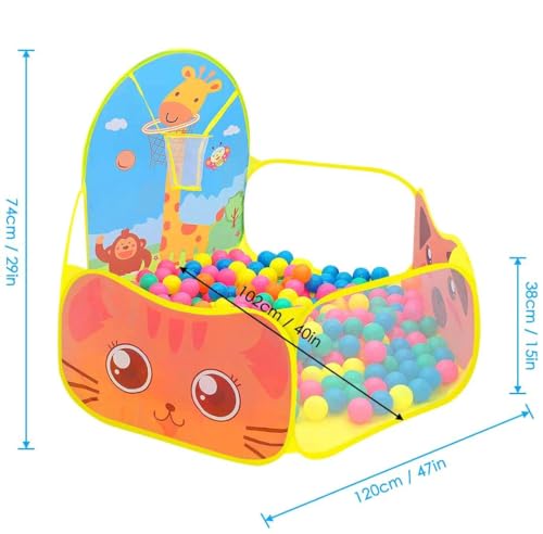 Image of BabyGo Kids Giraffe Basketball Ball Pool for Kids, Play Tent House for 2+ Year Old Girls and Boys, Ball Pit for Kid, Spacious, Lightweight, Portable & Easy to Set Up, (Yellow) (30 Balls)