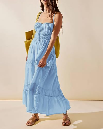 Image of VIUTIL Flowy Maxi Dress for Women Summer Cotton Backless Beach Long Dress with Pockets 2026