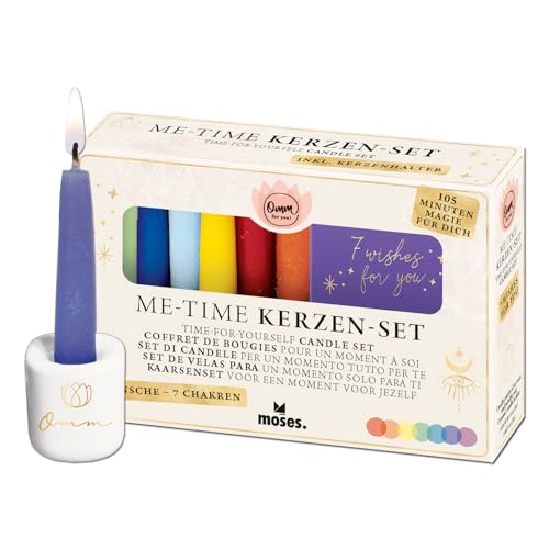 moses. Omm for you Me-Time Kerzen-Set 7 Chakra-Kerzen für kleine Rituale Kerzen-Set mit Mini-Guide und Kerzenhalter Geschenkidee Bunt