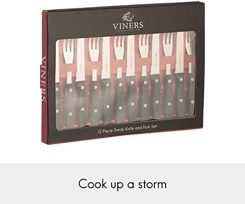 Viners 305.109 12pc Steak Knife & Fork Set, Rivet Handles, Stainless Steel, Silver, 32 x 23.6 x 2.2 cm