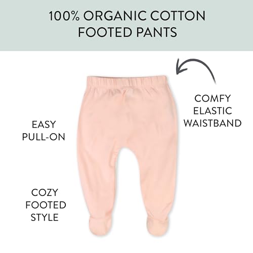 Image of HonestBaby Baby 3-Pack Footed Pants Roomy Fit Pull on Bottoms 100% Organic Cotton for Infant Baby Boys, Girls, Unisex