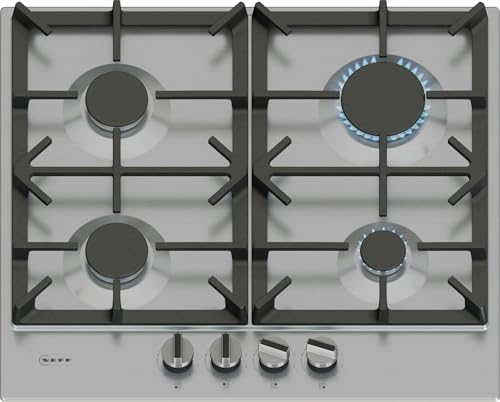 NEFF, N70, T26CIP8N0, 60cm Gas Hob with 4 burner, Optimised FlameSelect, 2 Dishwasher suitable cast iron pan supports, Detachable metallic sword dials