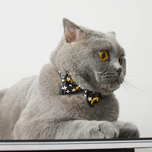 Image of Bowtie Cat Collars Breakaway with Bell, Adjustable Cute Kitty Collars Safety Buckle Kitten Collar for Cat Puppy 7.5-11in (Black Moon)