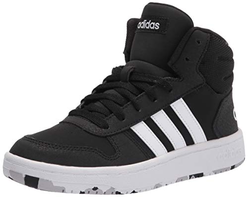adidas Hoops 2.0 Mid Indoor Court Shoe, Black/White/Black, 10.5 US Unisex Little Kid
