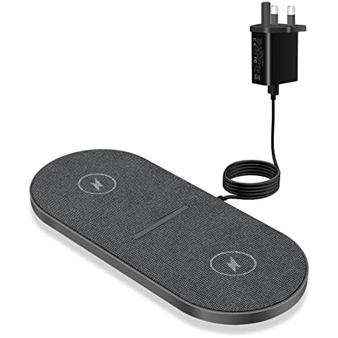 Dual 20W Wireless Charger, FDGAO 2 in 1 Fast Wireless Charging Pad Station Compatible with iPhone 12 13 14 Pro Max/11/XS, Airpods, Samsung Galaxy/Note, Galaxy Buds and more (With AC Adapter) Cover