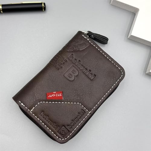 Mens walletmen Wallet Zipper RFID Bifold Wallet for Men ID card Window Credit Card Coin Photo Multifunction (Dark Coffee)