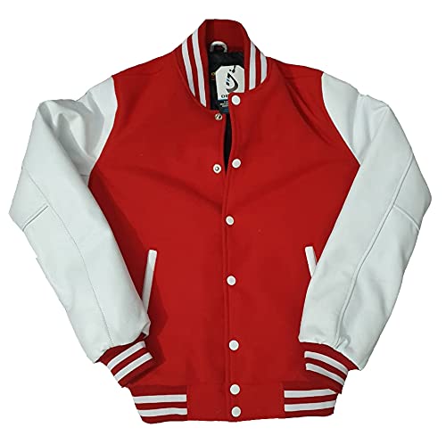 Image of Deckra Boys Varsity Jacket Leather Arms Wool Polyester Quilted Kids /Children Varsity Jacket