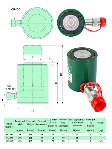 Image of 10 Ton Hydraulic Cylinder Ram Single Acting 2 inch Inch Stroke 10T Hydraulic Cylinder Jack Lifting Jack Ram Portable Single Acting Lifting Cylinders with 50mm Stroke (10T 2 inch Stroke)