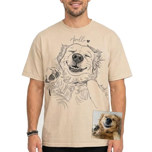 NAZENTI Personalized Dog Dad Shirt Custom Pet Portrait Shirt with Name Customizable Pets Photo Fathers Day T-Shirt for Men Best Dog Dad Ever T-Shirt Gifts for Fathers Day Birthday 03