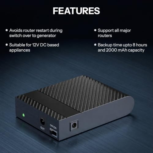 Image of Mini Router UPS by Dark Woof 12V WiFi Broadband Fiber Modem | 8 Hours WiFi Ups Power Backup | Ups for Router at Power Cuts | 12V /2A Plug & Play | Current Surge & Discharge Protection Tu DOX