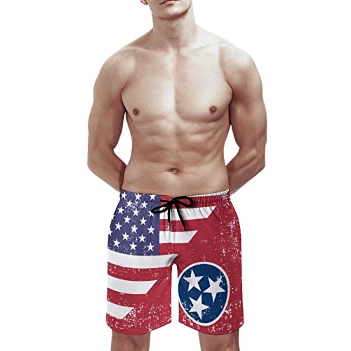 America Tennessee State Flag Men's Swim Trunks Quick Dry Beach Drawstring Shorts Sports Shorts with Pocket2