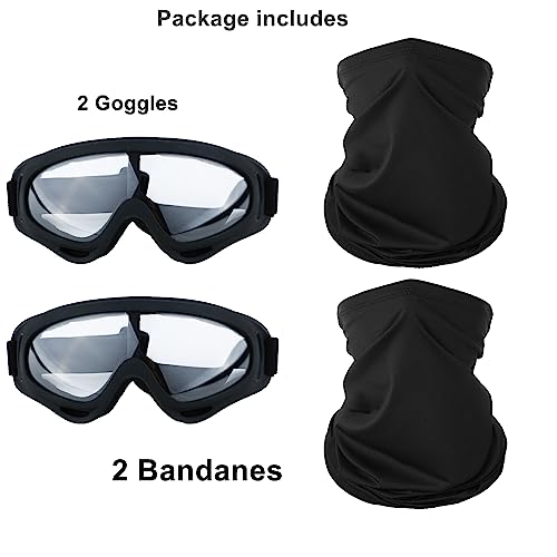 Image of LJDJ Motorcycle Goggles,2 Pack Dirt Bike ATV Motocross Riding Hiking Protective with 2 Pack Neck Breathable Bandana Mask (Black + Black /Clear Lens)