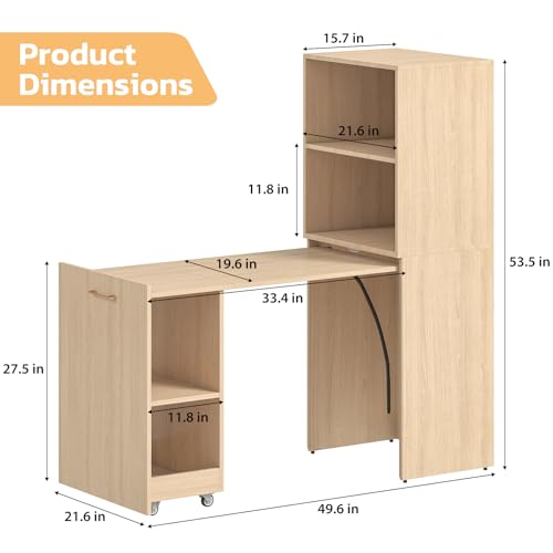 Image of Zevemomo Folding Desk, Convertible Table with Shelves & Wheels - Beige